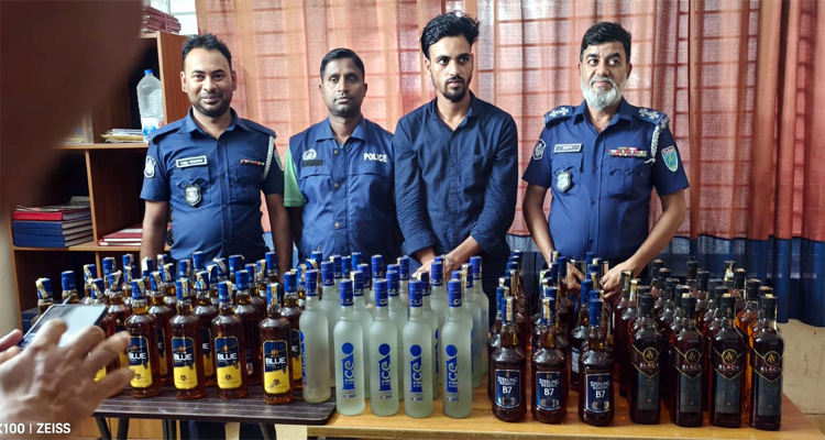মাধবপুরে ৯০ বোতল বিদেশি মদসহ মাদক ব্যবসায়ী গ্রেপ্তার