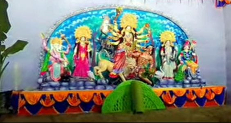 শাল্লায় কালিমন্দিরে সার্বজনীন দূর্গাপূজা উদযাপন