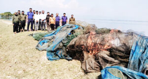 টাংগুয়ার হাওর থেকে ৫ লাখ টাকার জাল জব্দ