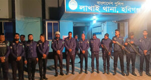 লাখাইয়ে নির্বাচন ও গণভোটকে সামনে রেখে পুলিশের মহড়া