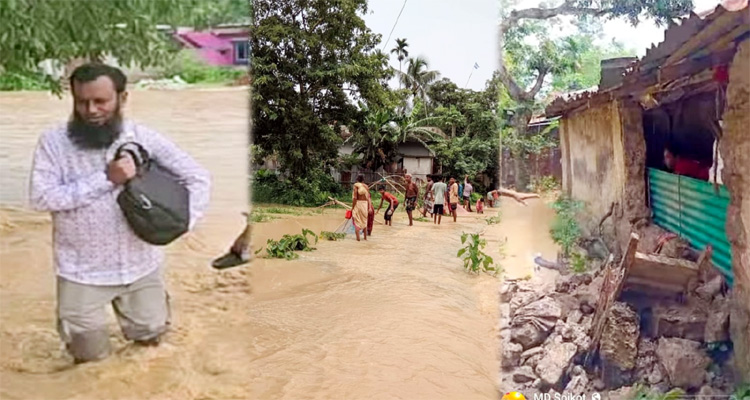 মাধবপুরে পাহাড়ি ঢলে চার গ্রাম প্লাবিত, শত শত পরিবার পানিবন্দি