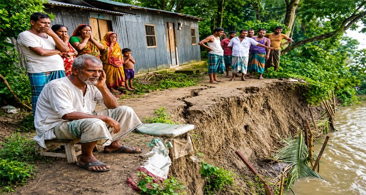 আজমিরীগঞ্জে কুশিয়ারার ভয়াল ভাঙনে বিলীন হচ্ছে বসতভিটা