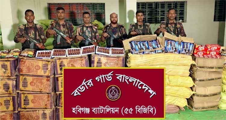মাধবপুরে ৬২ লাখ টাকার ভারতীয় অবৈধ পণ্য জব্দ